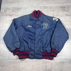 1980s navy blue and red varsity windbreaker soccer embroidered jacket